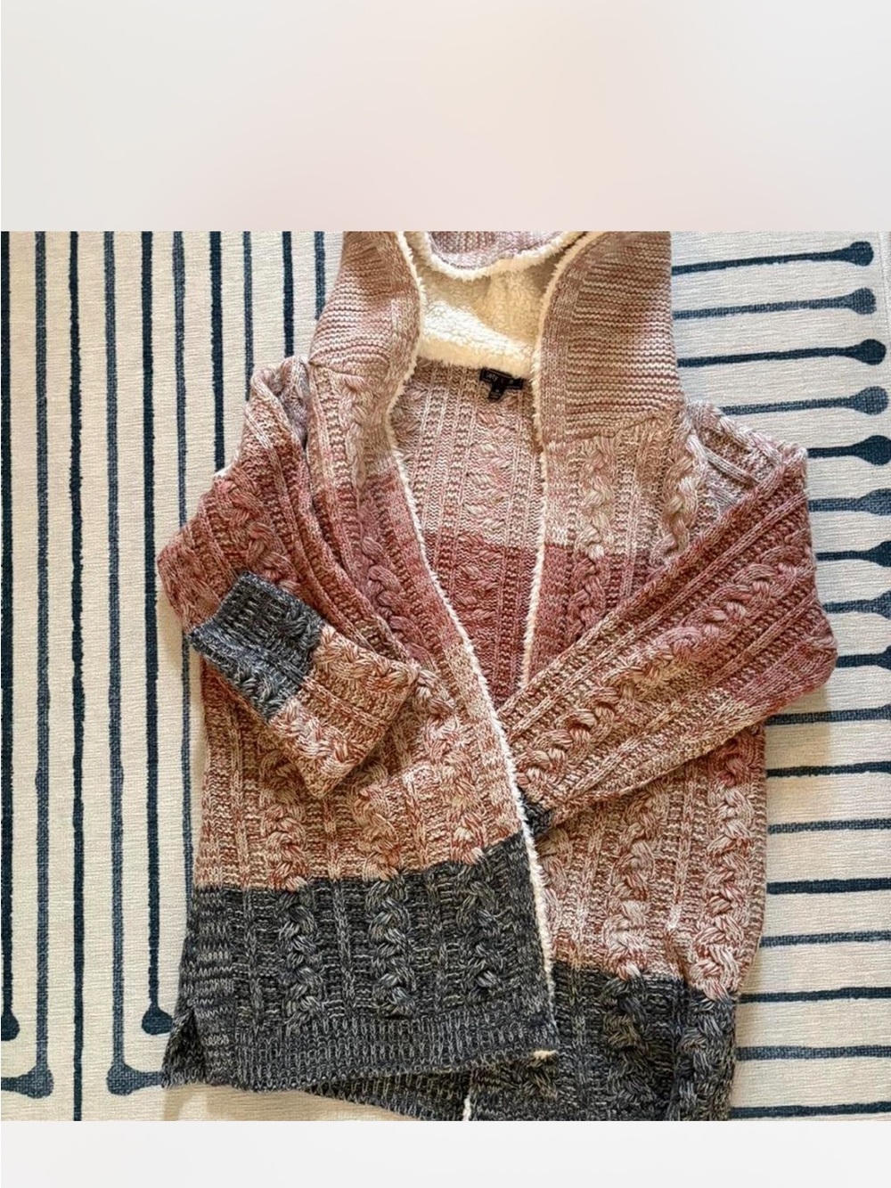Cozy Ombre Cable-Knit Hooded Cardigan - Rose Taupe